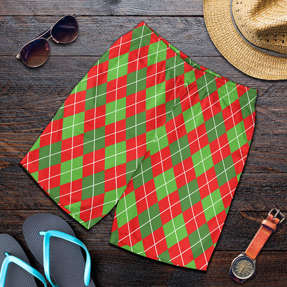 Red And Green Argyle Pattern Print Men's Shorts