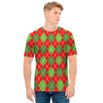 Red And Green Argyle Pattern Print Men's T-Shirt