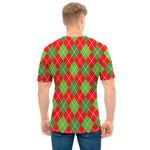 Red And Green Argyle Pattern Print Men's T-Shirt
