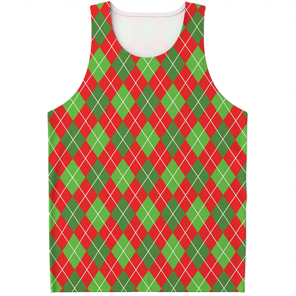 Red And Green Argyle Pattern Print Men's Tank Top