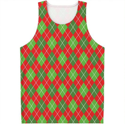 Red And Green Argyle Pattern Print Men's Tank Top