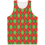 Red And Green Argyle Pattern Print Men's Tank Top