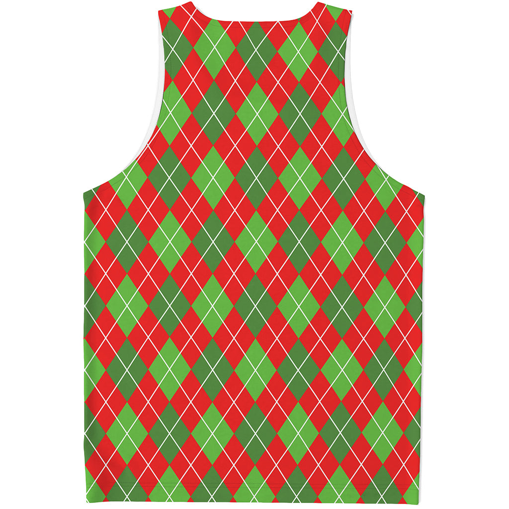 Red And Green Argyle Pattern Print Men's Tank Top