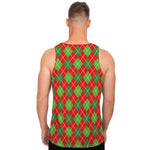 Red And Green Argyle Pattern Print Men's Tank Top