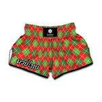 Red And Green Argyle Pattern Print Muay Thai Boxing Shorts
