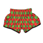 Red And Green Argyle Pattern Print Muay Thai Boxing Shorts
