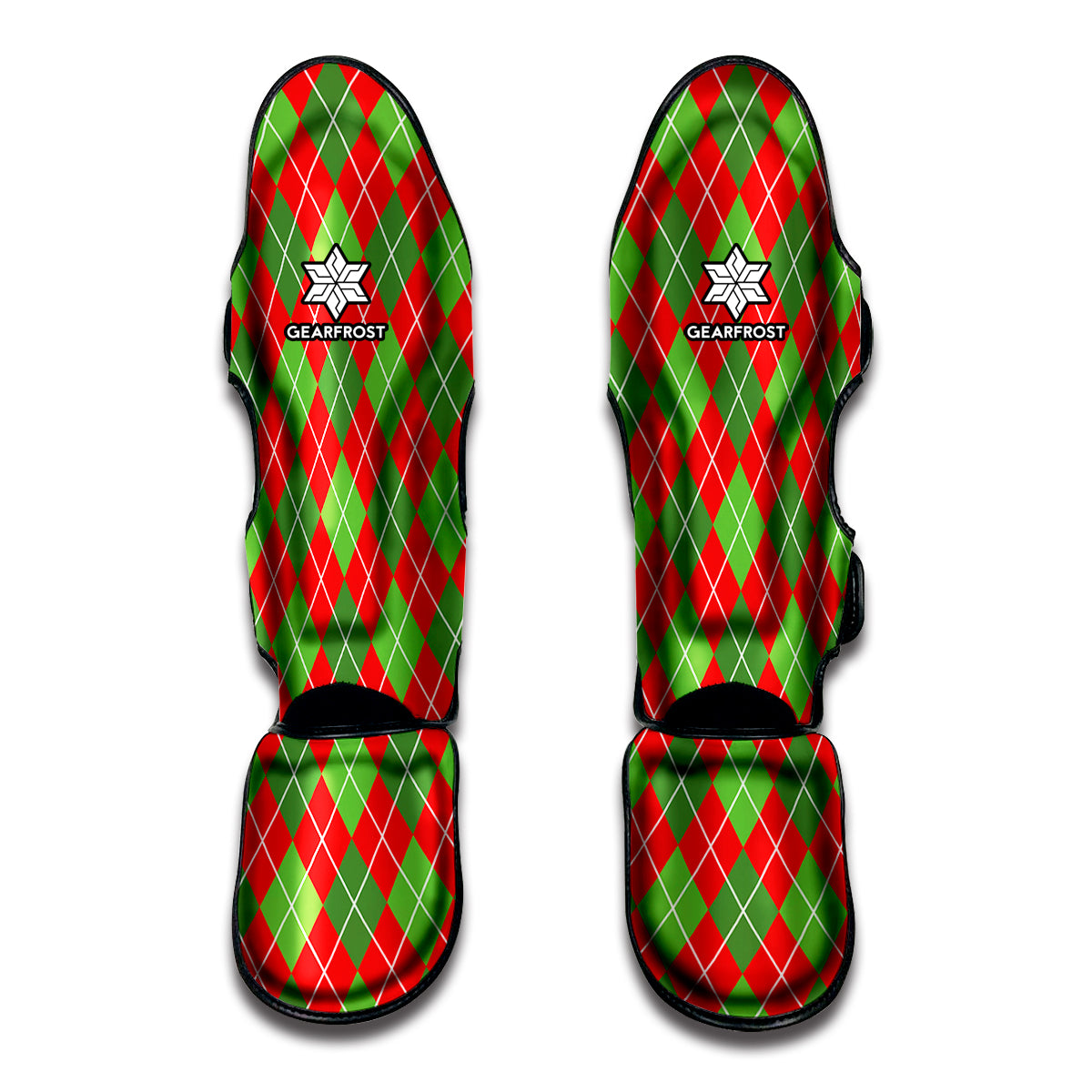Red And Green Argyle Pattern Print Muay Thai Shin Guard