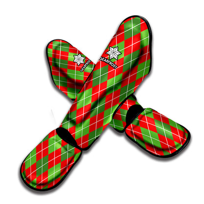 Red And Green Argyle Pattern Print Muay Thai Shin Guard