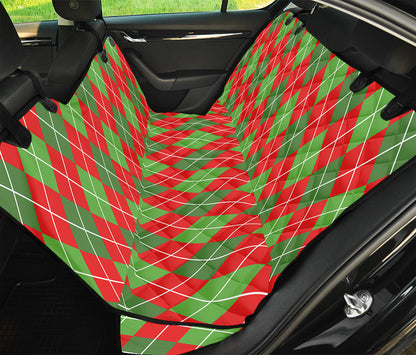 Red And Green Argyle Pattern Print Pet Car Back Seat Cover