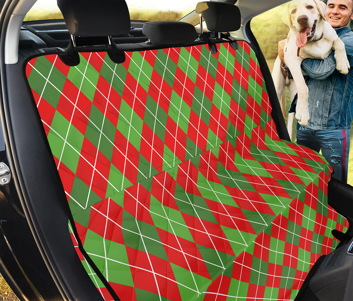 Red And Green Argyle Pattern Print Pet Car Back Seat Cover