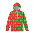 Red And Green Argyle Pattern Print Pullover Hoodie