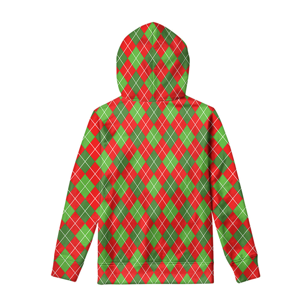 Red And Green Argyle Pattern Print Pullover Hoodie