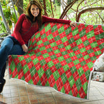 Red And Green Argyle Pattern Print Quilt