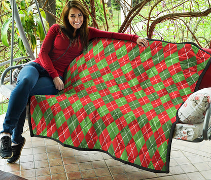 Red And Green Argyle Pattern Print Quilt