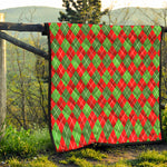Red And Green Argyle Pattern Print Quilt