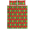 Red And Green Argyle Pattern Print Quilt Bed Set