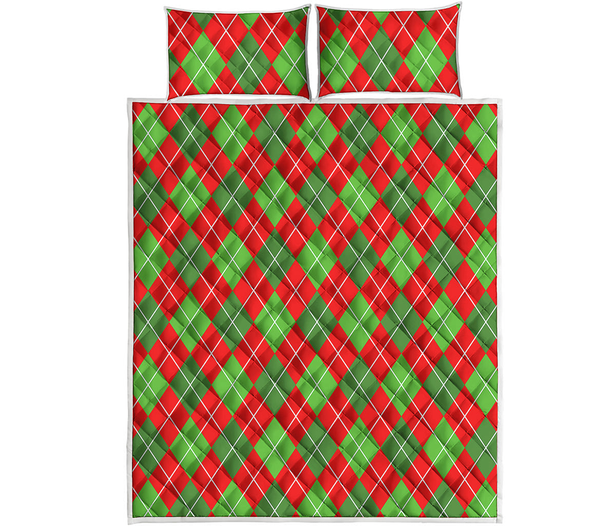 Red And Green Argyle Pattern Print Quilt Bed Set