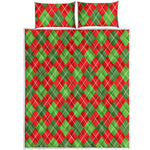Red And Green Argyle Pattern Print Quilt Bed Set