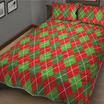Red And Green Argyle Pattern Print Quilt Bed Set