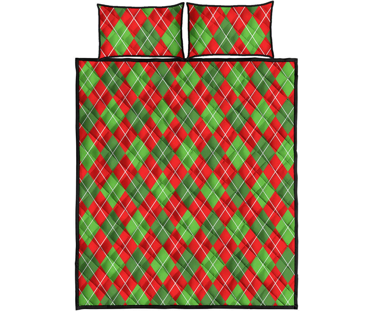 Red And Green Argyle Pattern Print Quilt Bed Set