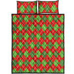 Red And Green Argyle Pattern Print Quilt Bed Set
