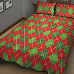 Red And Green Argyle Pattern Print Quilt Bed Set