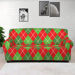 Red And Green Argyle Pattern Print Sofa Cover