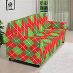Red And Green Argyle Pattern Print Sofa Cover