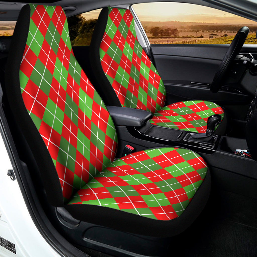 Red And Green Argyle Pattern Print Universal Fit Car Seat Covers