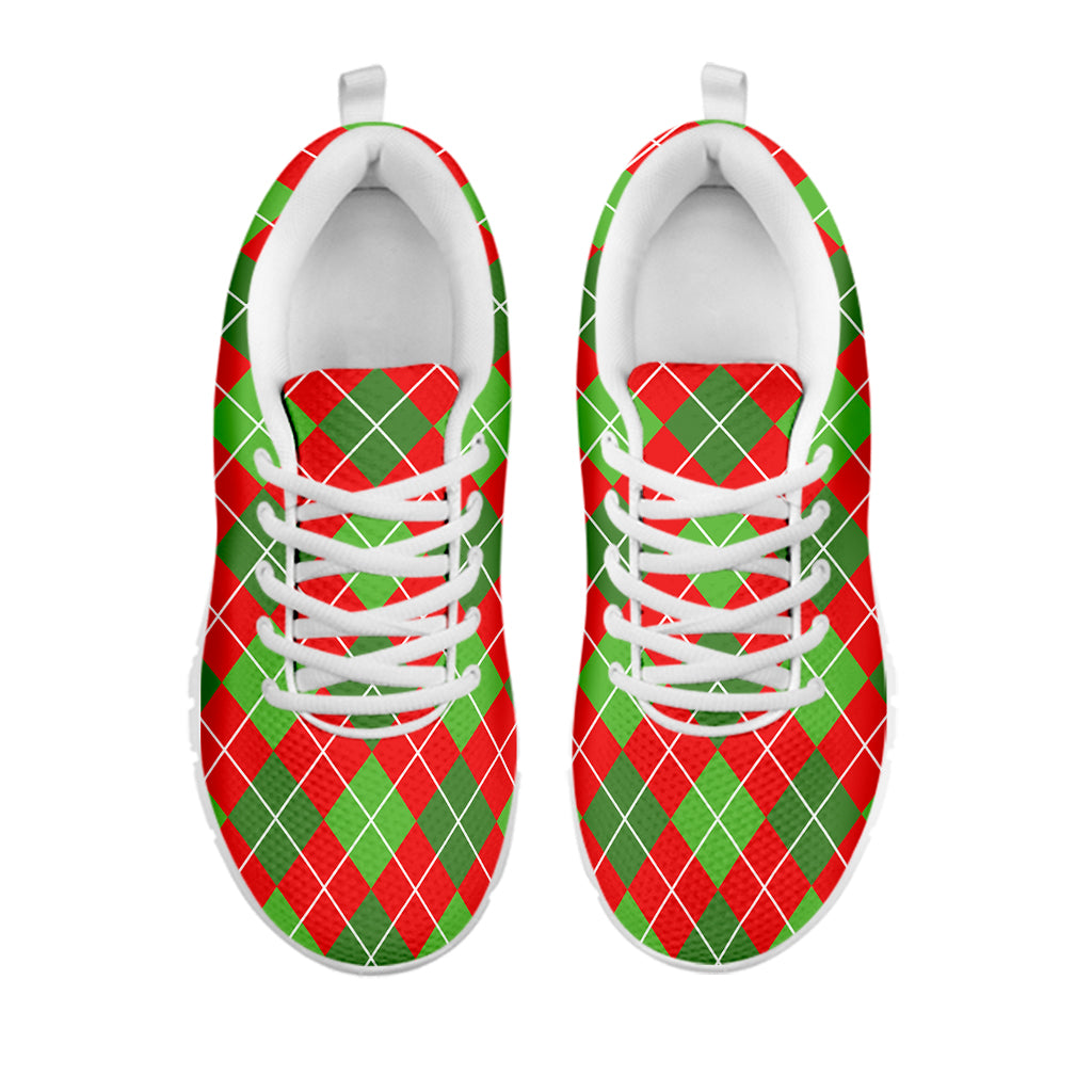 Red And Green Argyle Pattern Print White Sneakers