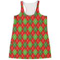 Red And Green Argyle Pattern Print Women's Racerback Tank Top