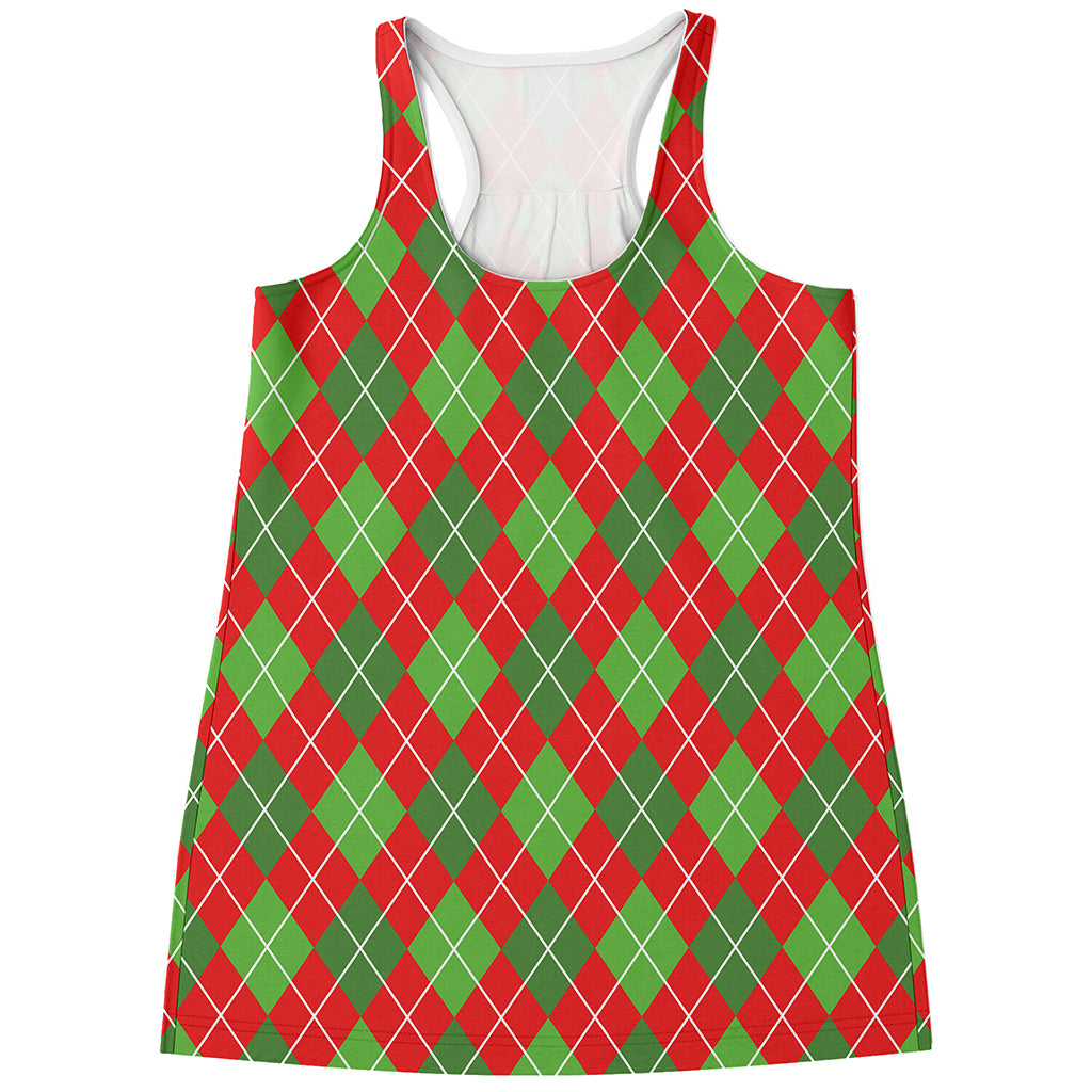 Red And Green Argyle Pattern Print Women's Racerback Tank Top
