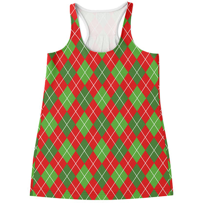 Red And Green Argyle Pattern Print Women's Racerback Tank Top