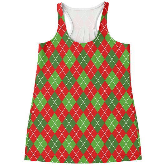 Red And Green Argyle Pattern Print Women's Racerback Tank Top