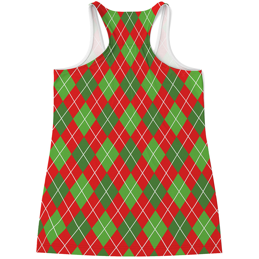 Red And Green Argyle Pattern Print Women's Racerback Tank Top