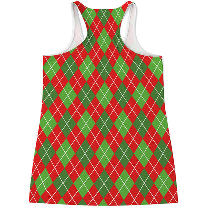 Red And Green Argyle Pattern Print Women's Racerback Tank Top
