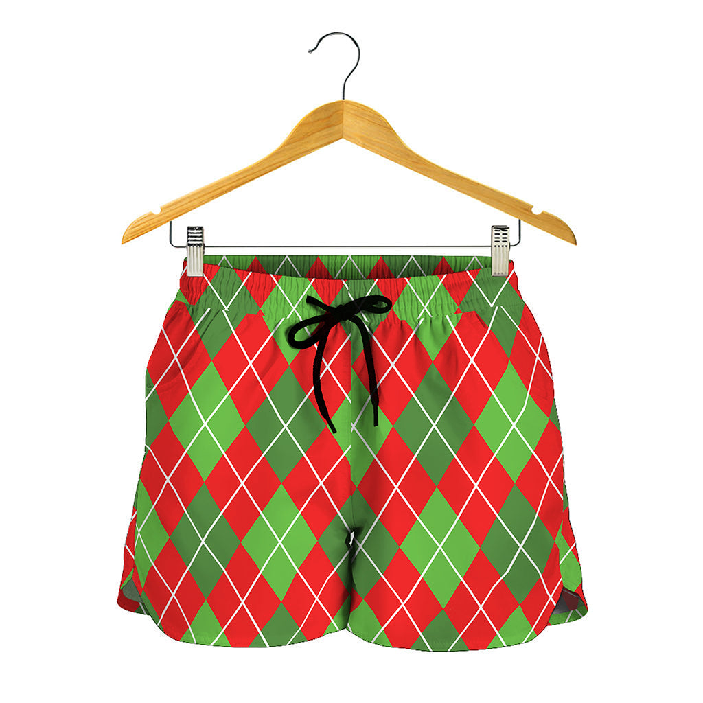 Red And Green Argyle Pattern Print Women's Shorts
