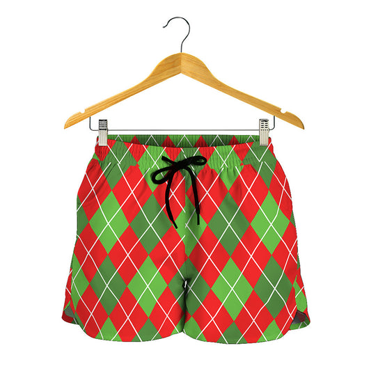 Red And Green Argyle Pattern Print Women's Shorts