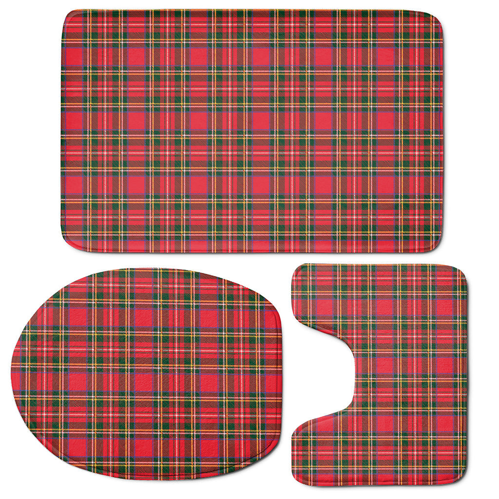Red And Green Scottish Tartan Print 3 Piece Bath Mat Set