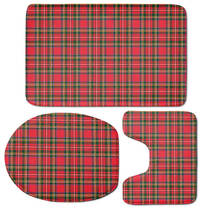 Red And Green Scottish Tartan Print 3 Piece Bath Mat Set