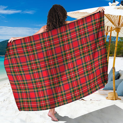 Red And Green Scottish Tartan Print Beach Sarong Wrap