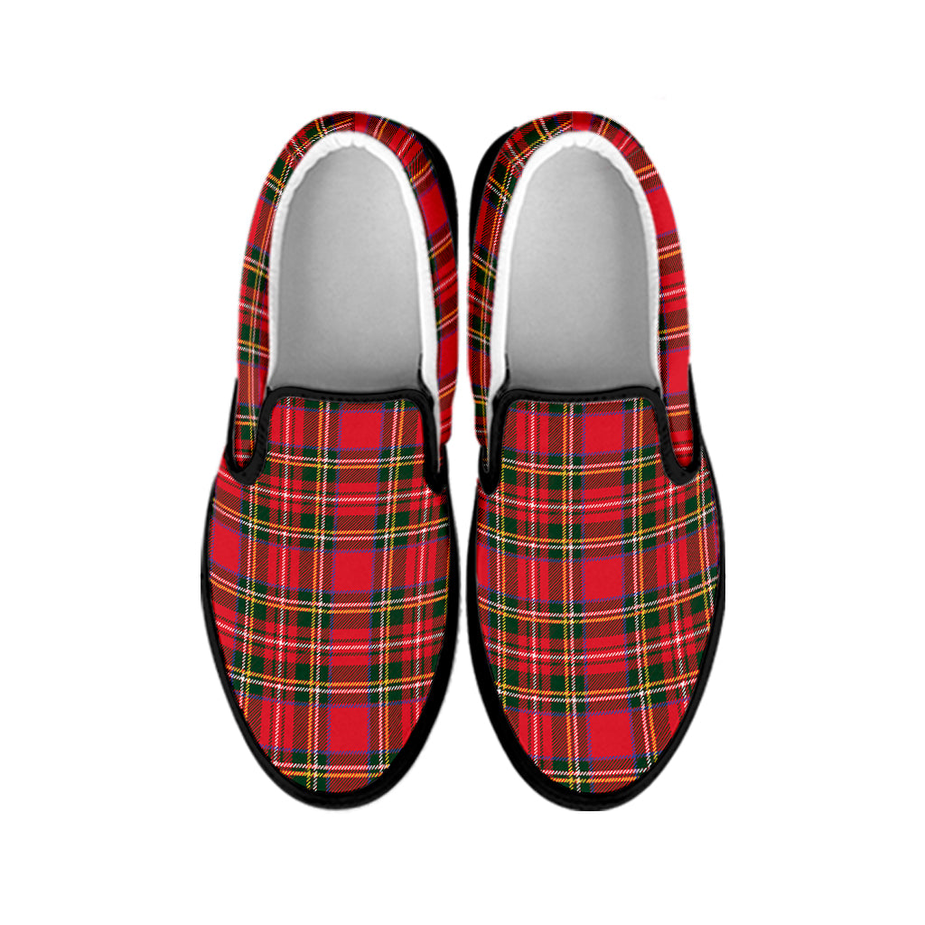 Red And Green Scottish Tartan Print Black Slip On Shoes