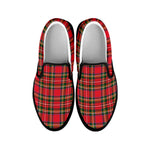 Red And Green Scottish Tartan Print Black Slip On Shoes