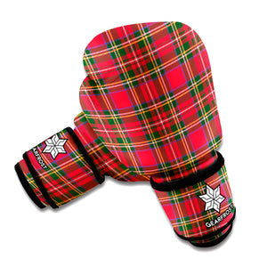 Red And Green Scottish Tartan Print Boxing Gloves