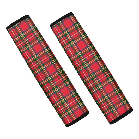 Red And Green Scottish Tartan Print Car Seat Belt Covers