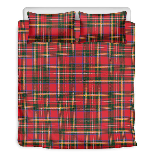 Red And Green Scottish Tartan Print Duvet Cover Bedding Set