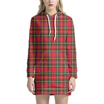 Red And Green Scottish Tartan Print Hoodie Dress