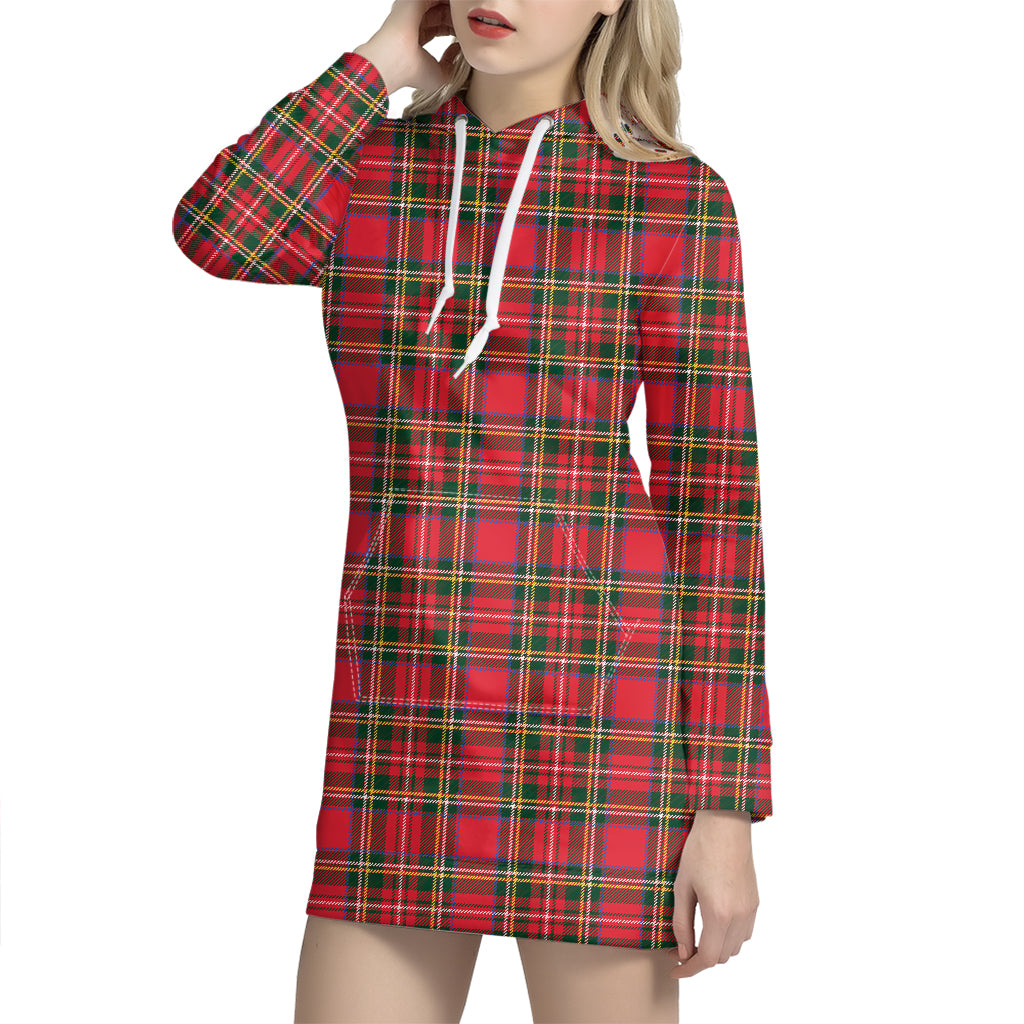 Red And Green Scottish Tartan Print Hoodie Dress