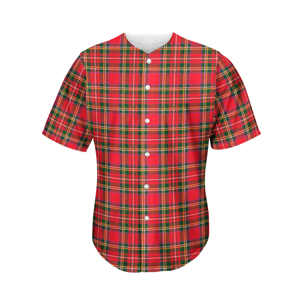 Red And Green Scottish Tartan Print Men's Baseball Jersey