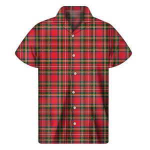 Red And Green Scottish Tartan Print Men's Short Sleeve Shirt